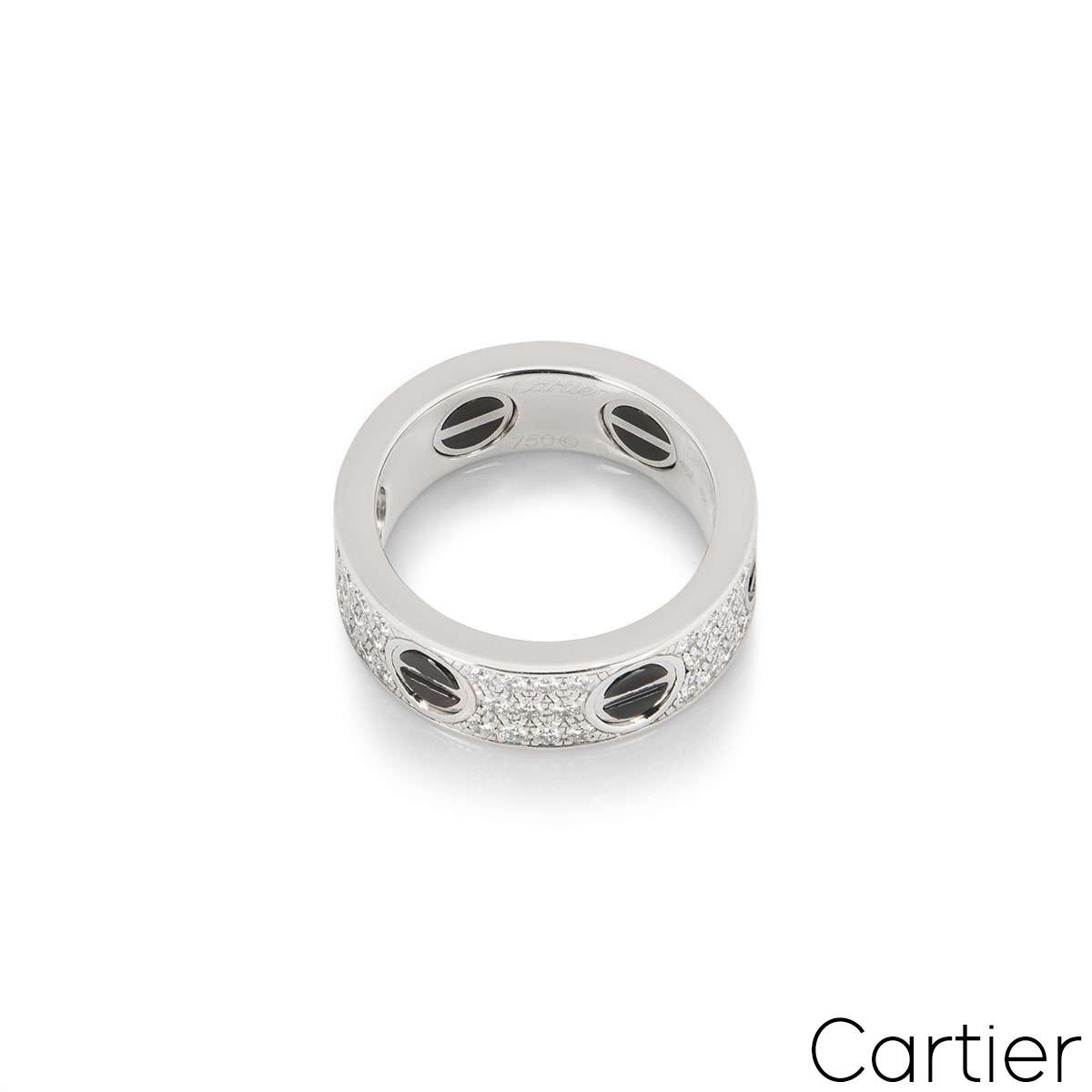 Cartier White Gold Diamond & Ceramic Love Ring Size 49 B4207600